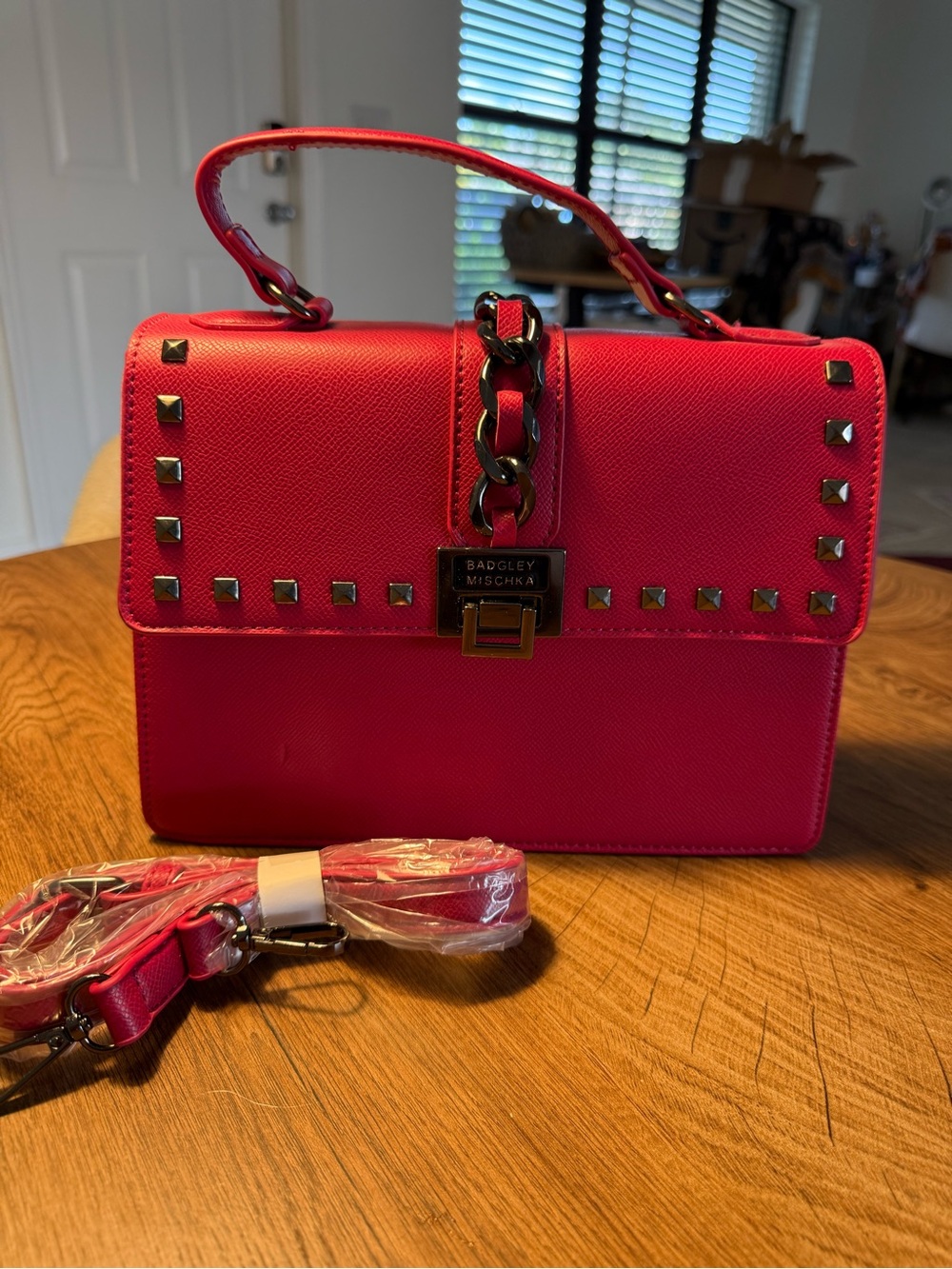 Badgley Mischka Bright Pink Studded Top-Handle Satchel